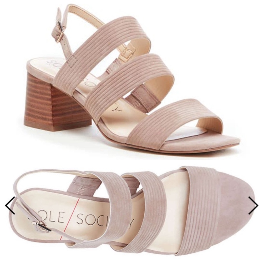 Sole Society Saintah Nude Block Heel Sandals